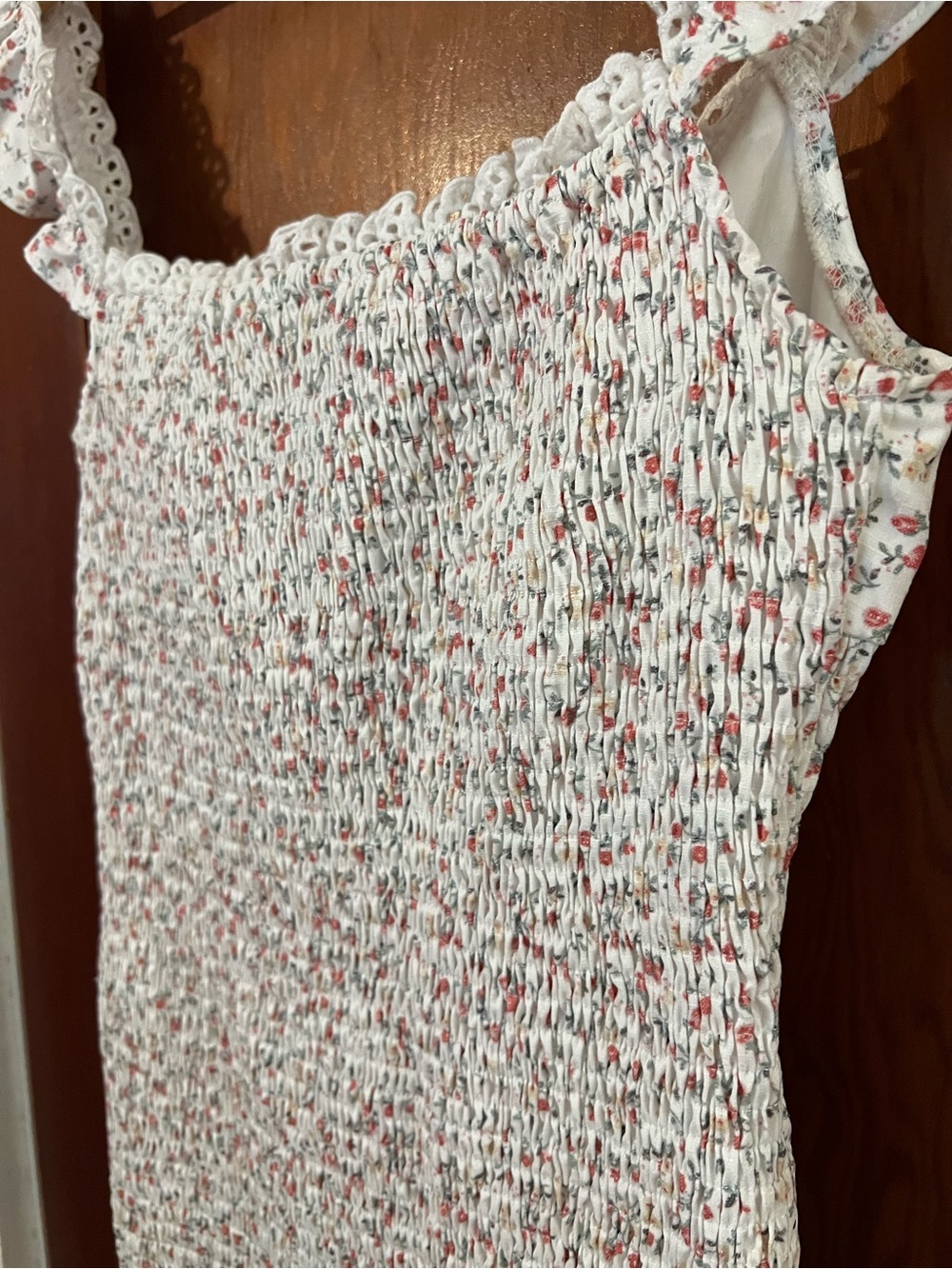 O. Vianca Romantic Floral Smocked Mini Dress Coquette Size Large - Picture 8 of 10